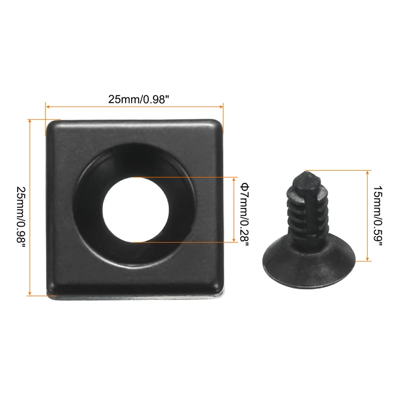 4Pcs 2525 EU Standard T-Slot 7mm Hole Dia Aluminum Extrusion End Cap 25x25mm Black for Fish Tank Rack, Storage Rack with Push-in Fastener