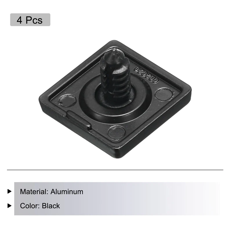 4Pcs 2525 EU Standard T-Slot 7mm Hole Dia Aluminum Extrusion End Cap 25x25mm Black for Fish Tank Rack, Storage Rack with Push-in Fastener