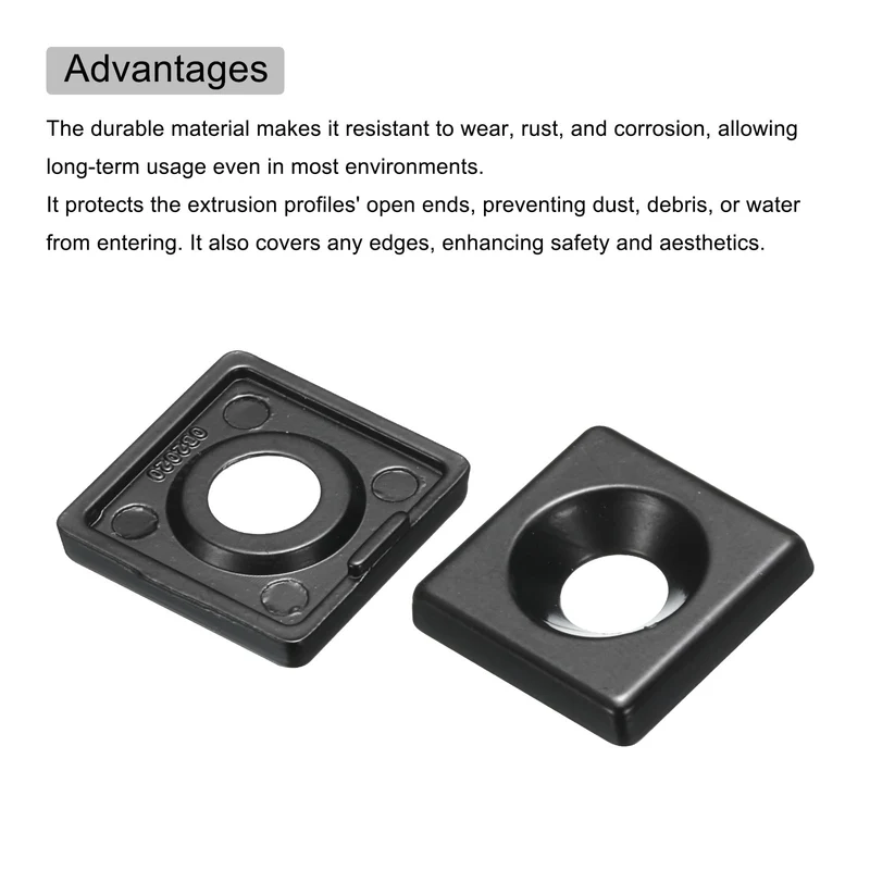 10Pcs 2020 EU Standard T-Slot 7mm Hole Dia Aluminum Extrusion End Cap 20x20mm Black for Fish Tank Rack, Storage Rack with Push-in Fastener