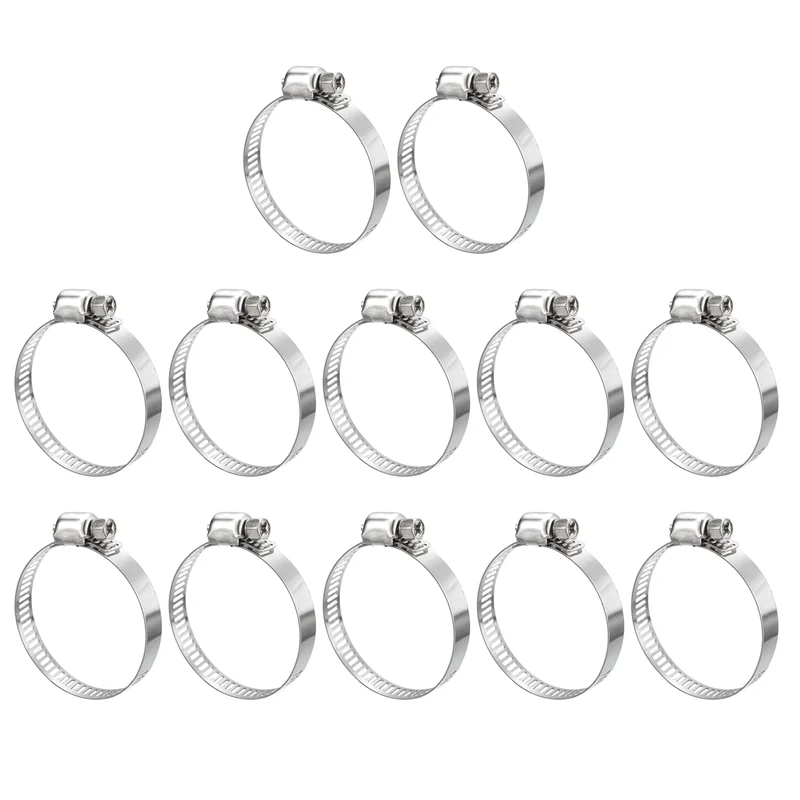 Worm Gear Hose Clamp 12pcs 1 1/4"-1 3/4" Adjustable Stainless Steel Clamp
