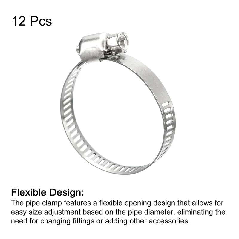 12pcs Worm Gear Hose Clamp 1"-1 1/2" Adjustable Stainless Steel Clamp