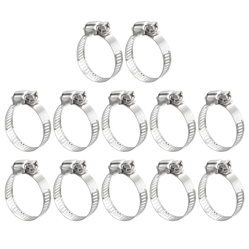 Worm Gear Hose Clamp 12pcs 3/4"-1 1/4" Adjustable Stainless Steel Clamp
