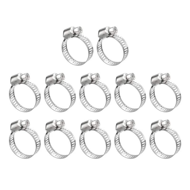 Worm Gear Hose Clamp 12pcs 5/8"-1" Adjustable Stainless Steel Clamp