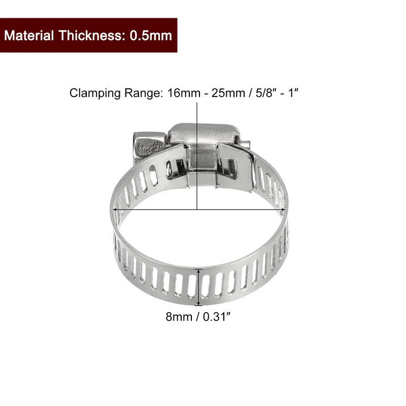 Worm Gear Hose Clamp 12pcs 5/8"-1" Adjustable Stainless Steel Clamp