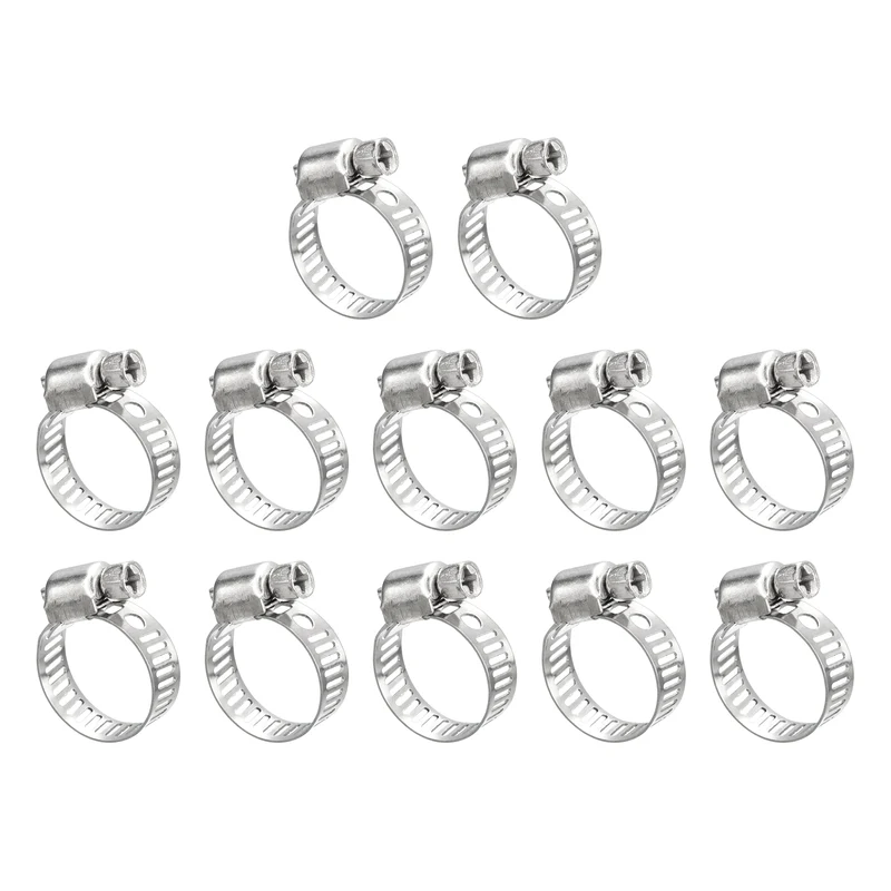 Worm Gear Hose Clamp 12pcs 1/2"-3/4" Adjustable Stainless Steel Clamp