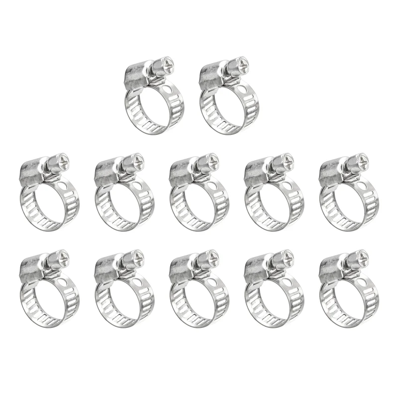 12pcs Worm Gear Hose Clamp 3/8"-5/8" Adjustable Stainless Steel Clamp