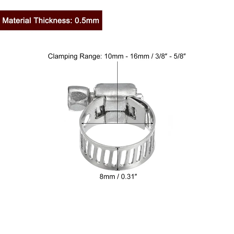 12pcs Worm Gear Hose Clamp 3/8"-5/8" Adjustable Stainless Steel Clamp