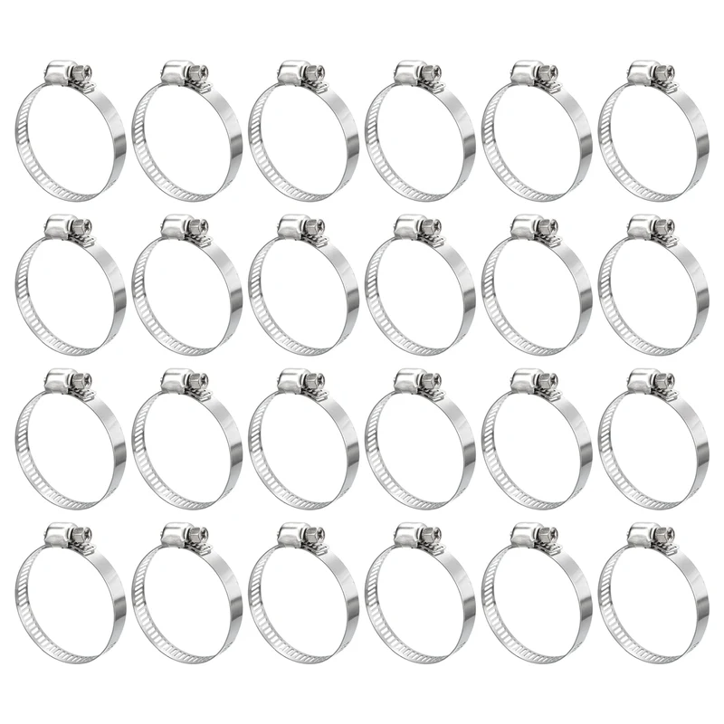 Worm Gear Hose Clamp 24pcs 1 1/4"-1 3/4" Adjustable Stainless Steel Clamp