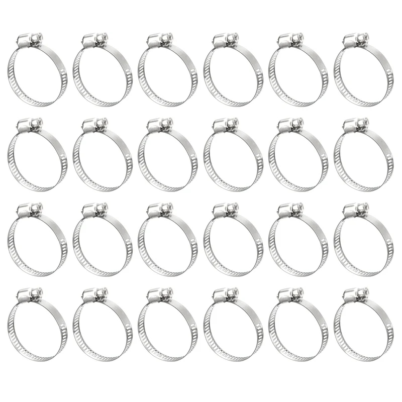 Worm Gear Hose Clamp 24pcs 1"-1 1/2" Adjustable Stainless Steel Clamp