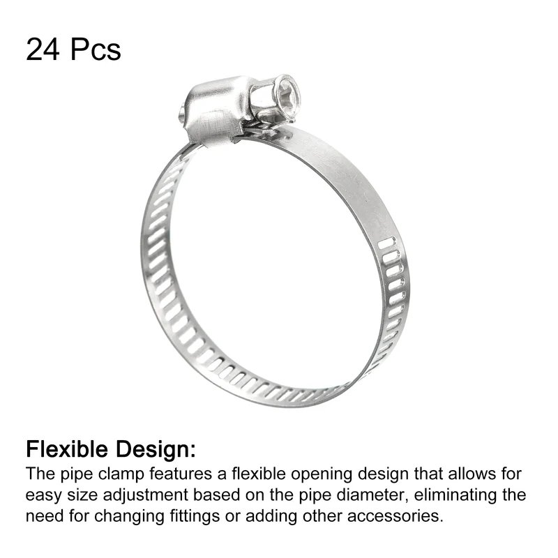 Worm Gear Hose Clamp 24pcs 1"-1 1/2" Adjustable Stainless Steel Clamp