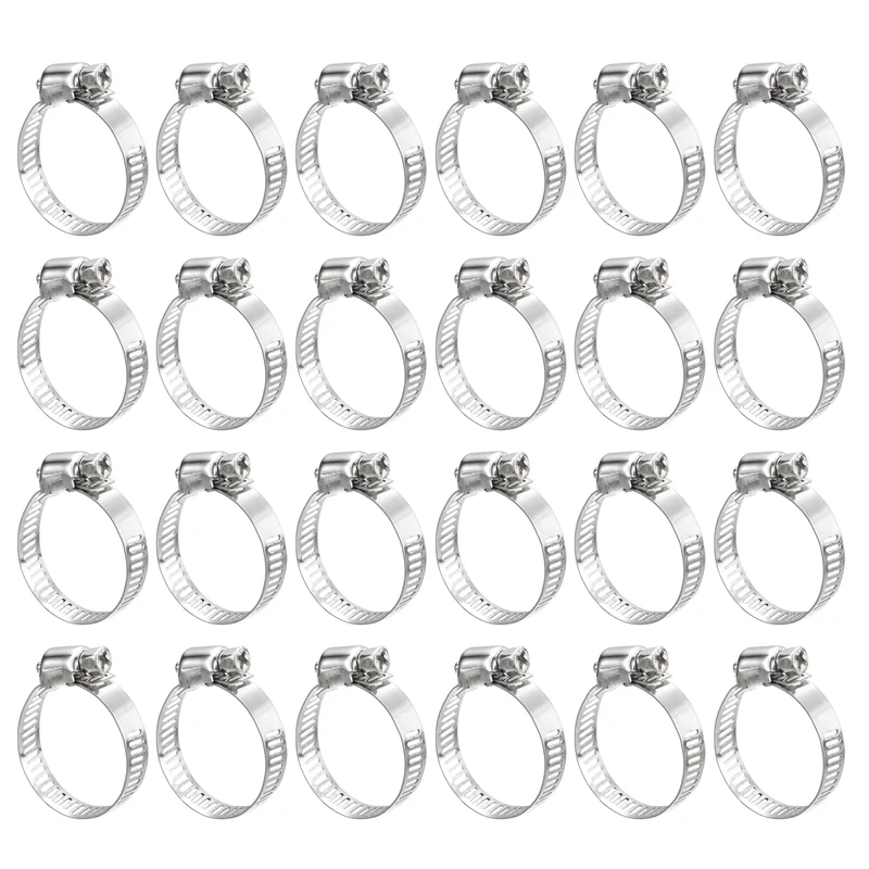 Worm Gear Hose Clamp 24pcs 3/4"-1 1/4" Adjustable Stainless Steel Clamp