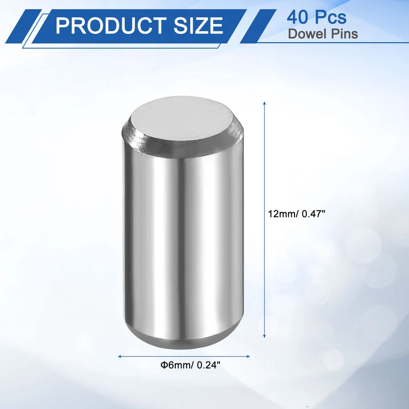 40 Pcs 6 mm x 12 mm Dowel Pins 316L Stainless Steel Shelf Support Peg Pin