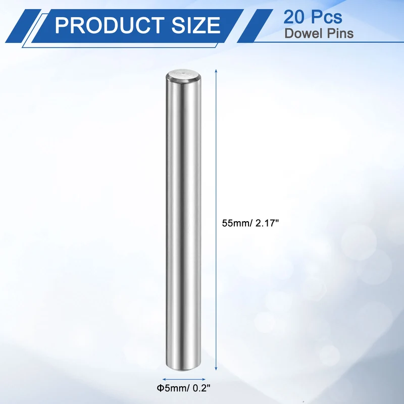 20Pcs 5mm x 55mm Dowel Pins 316L Stainless Steel Shelf Support Peg Pin