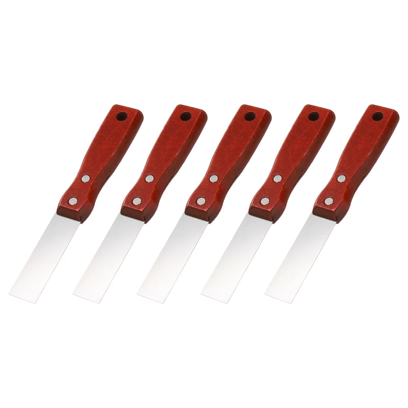 5Pcs 1" Putty Knife Wooden Handle Stainless Steel Taping Knife, Red Wood(25mm)