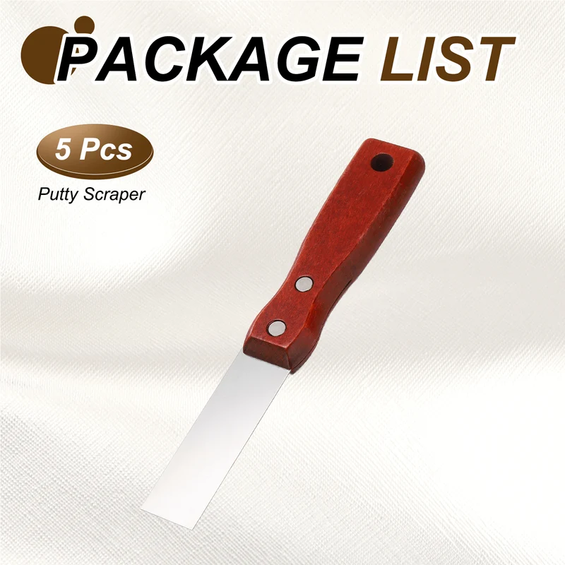 5Pcs 1" Putty Knife Wooden Handle Stainless Steel Taping Knife, Red Wood(25mm)
