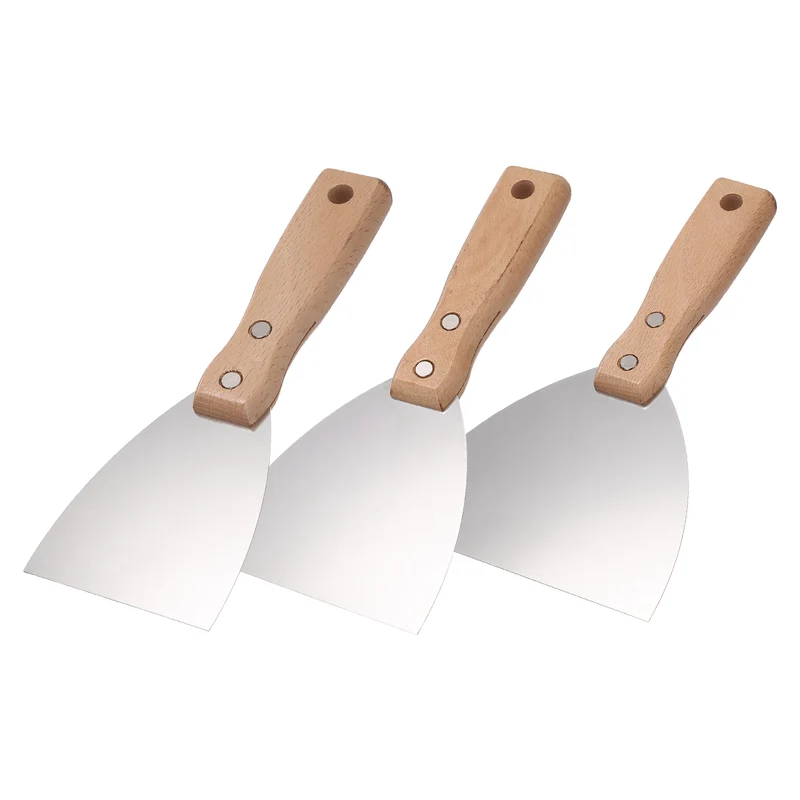 3Pcs 3"/4"/5" Putty Knife with Wooden Handle Stainless Steel Taping Knife