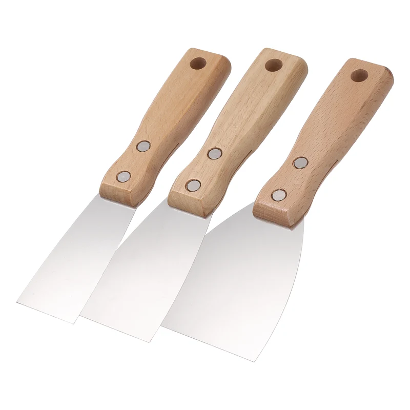 3Pcs 1.5"/2"/3" Putty Knife with Wooden Handle Stainless Steel Taping Knife