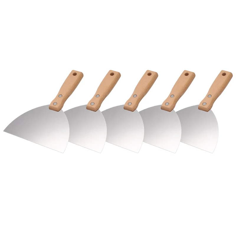 5Pcs 6" Putty Knife Wooden Handle Stainless Steel Taping Knife, Wood(150mm)