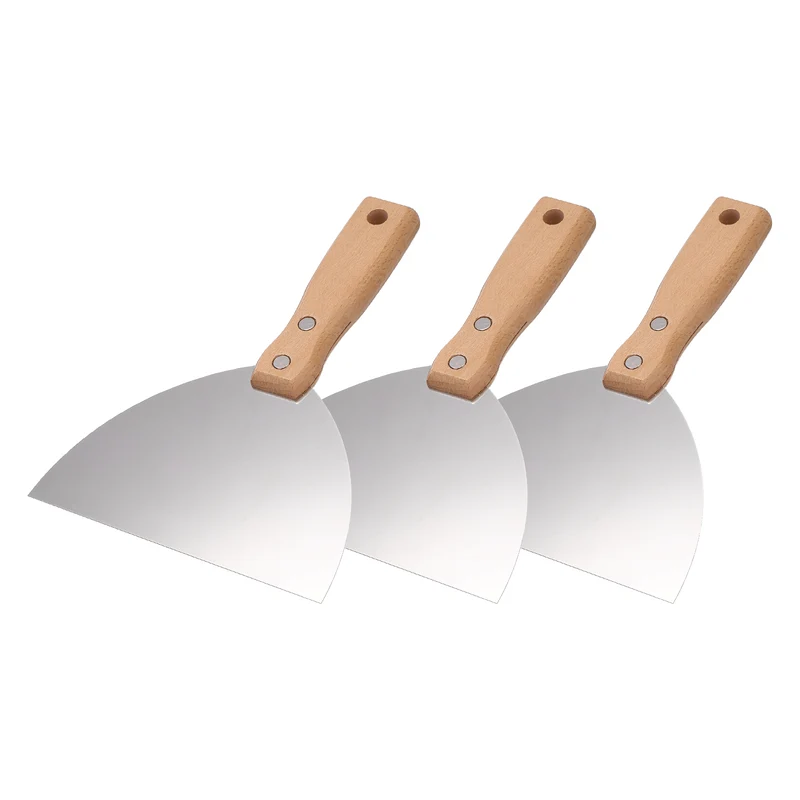 3Pcs 6" Putty Knife Wooden Handle Stainless Steel Taping Knife, Wood(150mm)
