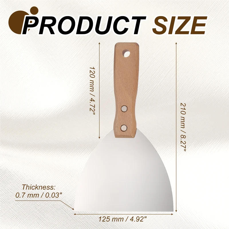 5Pcs 5" Putty Knife Wooden Handle Stainless Steel Taping Knife, Wood(125mm)