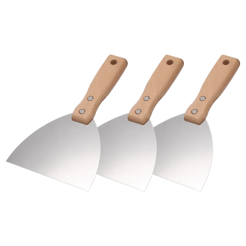 3Pcs 5" Putty Knife Wooden Handle Stainless Steel Taping Knife, Wood(125mm)