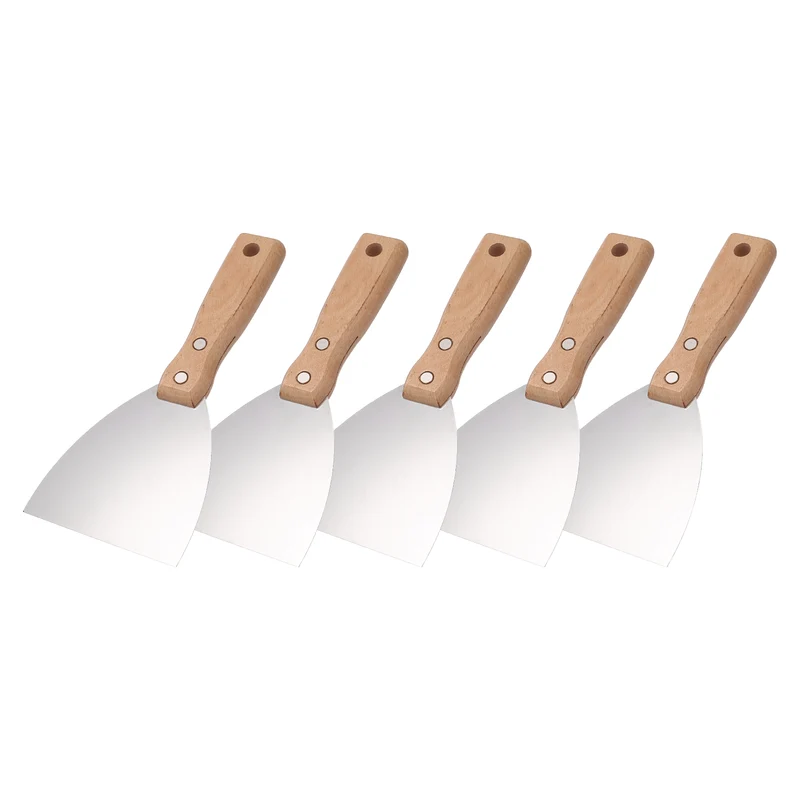 5Pcs 4" Putty Knife Wooden Handle Stainless Steel Taping Knife, Wood(100mm)
