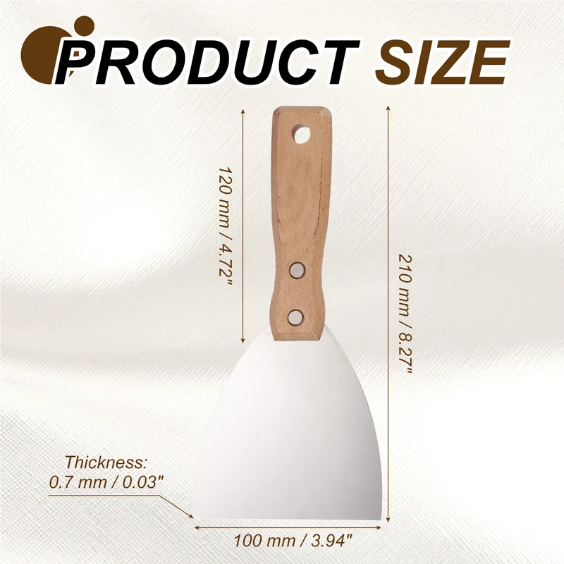 5Pcs 4" Putty Knife Wooden Handle Stainless Steel Taping Knife, Wood(100mm)