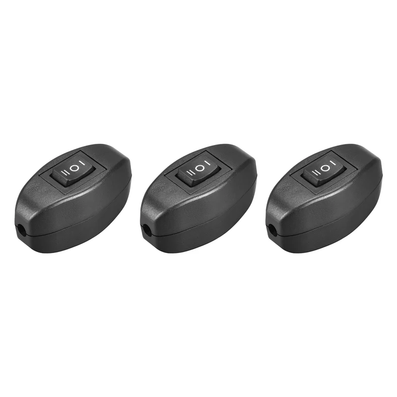 Inline Cord Switch AC250V 6A/ 125V 10A On-Off/On Control Feed-Through Black Rocker Switch for Bedroom Table Lamp Desk Light 3pcs