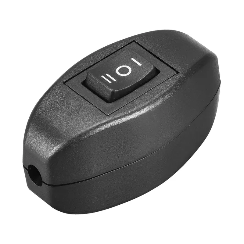 Inline Cord Switch AC250V 6A/ 125V 10A On-Off/On Control Feed-Through Black Rocker Switch for Bedroom Table Lamp Desk Light 1pcs