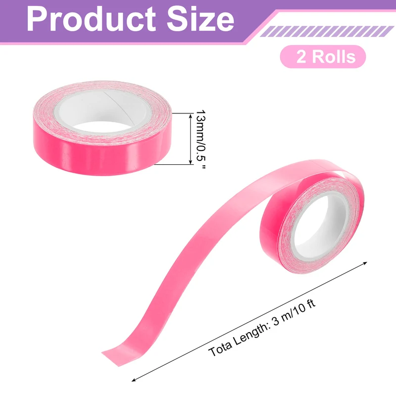 2 Rolls Glow in the Dark Tape 10ft x 0.5" Bright Sticker Tape Pink