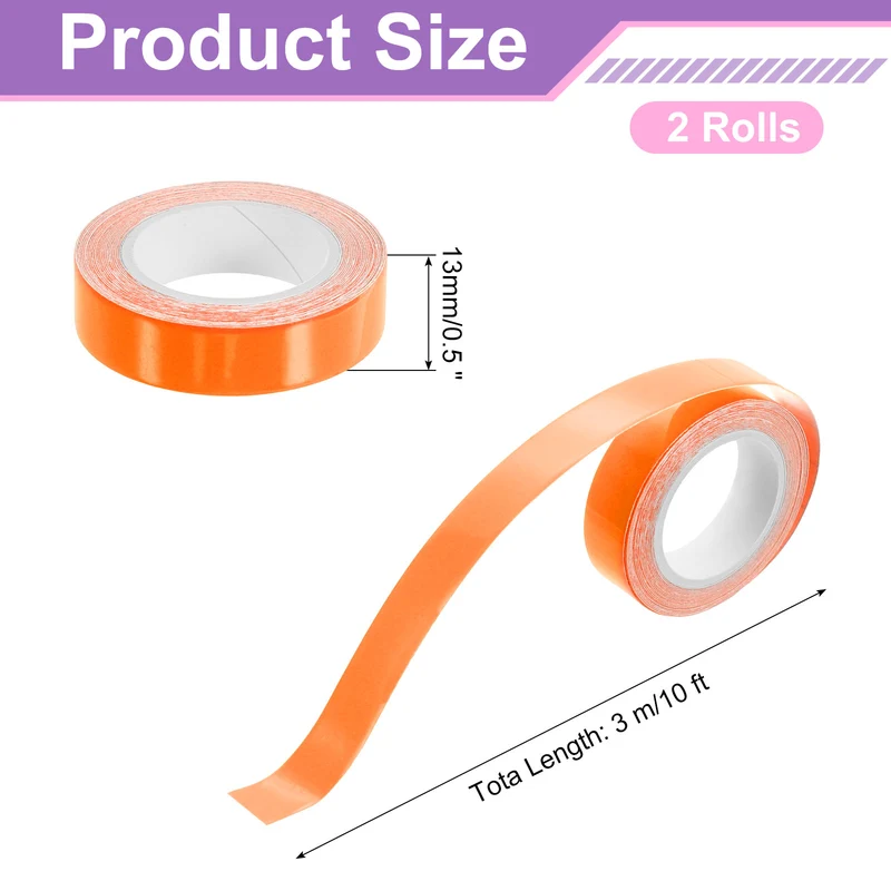 2 Rolls Glow in the Dark Tape 10ft x 0.5" Bright Sticker Tape Orange