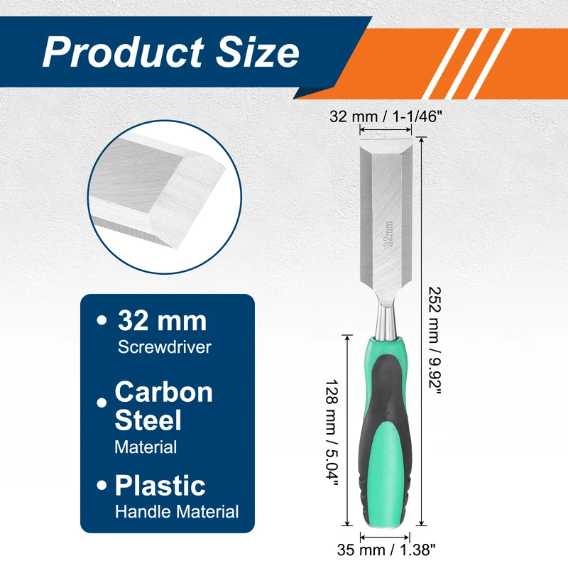 2pcs 1-1/4" Steel Wood Chisel Beveled Edge Blade Flat Chisel with Handle Green