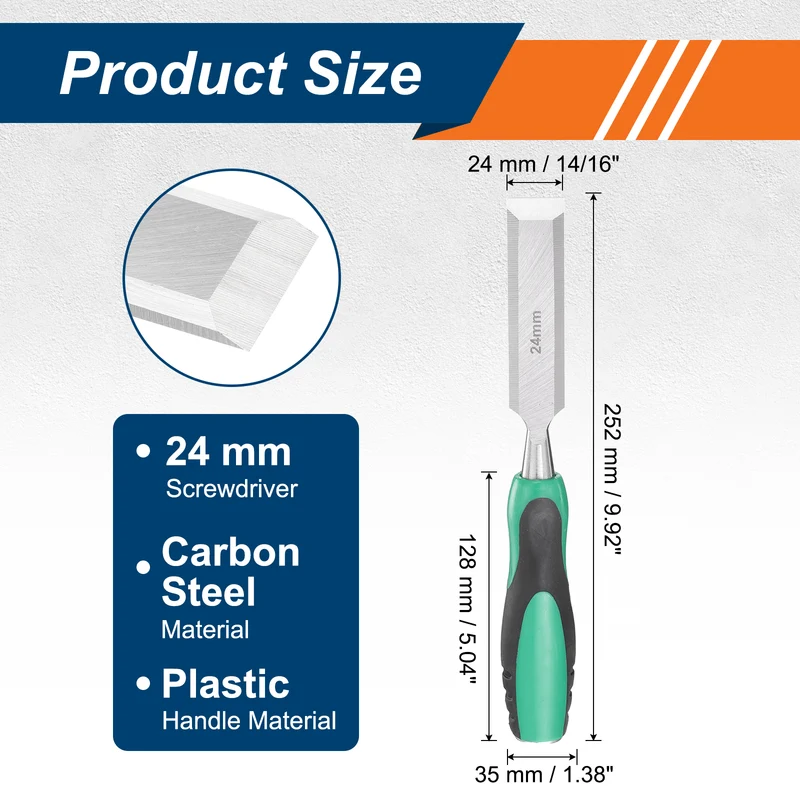 2pcs 15/16" Steel Wood Chisel Beveled Edge Blade Flat Chisel with Handle Green