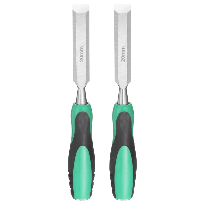2pcs 13/16" Steel Wood Chisel Beveled Edge Blade Flat Chisel with Handle Green