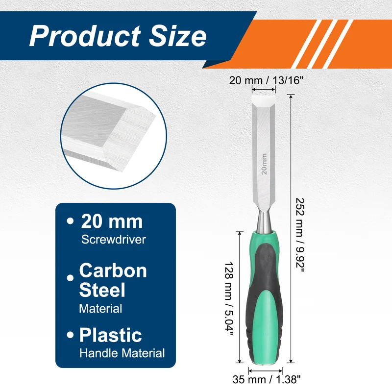 2pcs 13/16" Steel Wood Chisel Beveled Edge Blade Flat Chisel with Handle Green