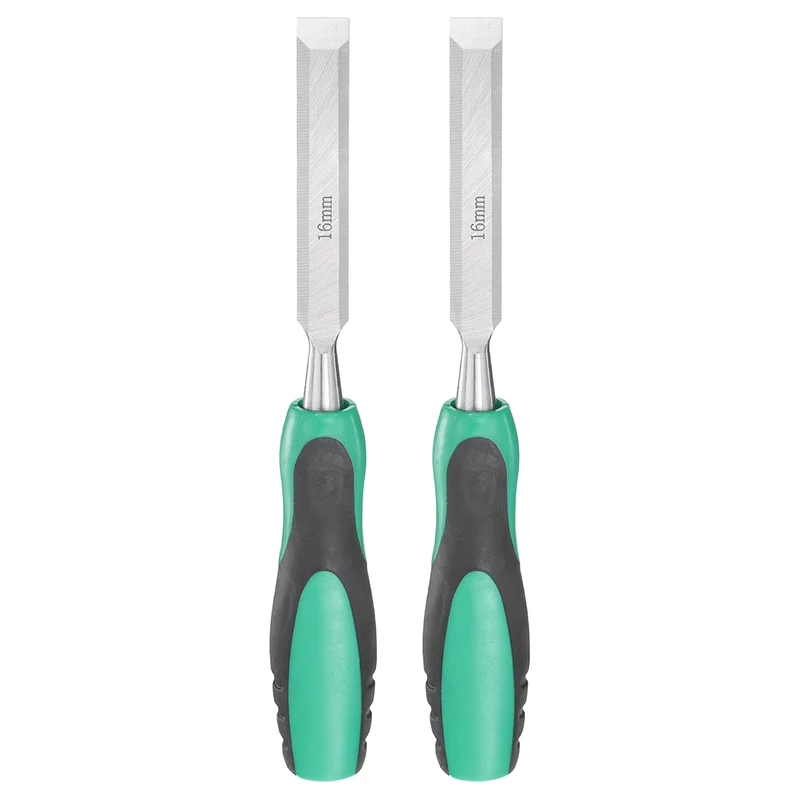 2pcs 5/8" Steel Wood Chisel Beveled Edge Blade Flat Chisel with Handle Green