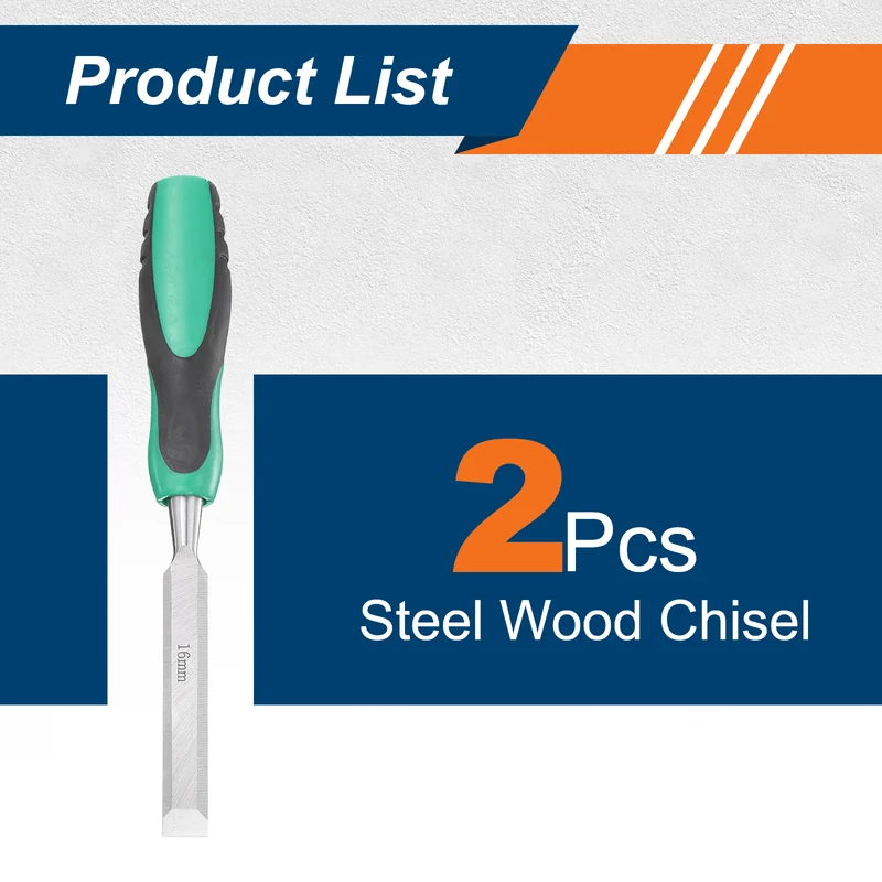 2pcs 5/8" Steel Wood Chisel Beveled Edge Blade Flat Chisel with Handle Green