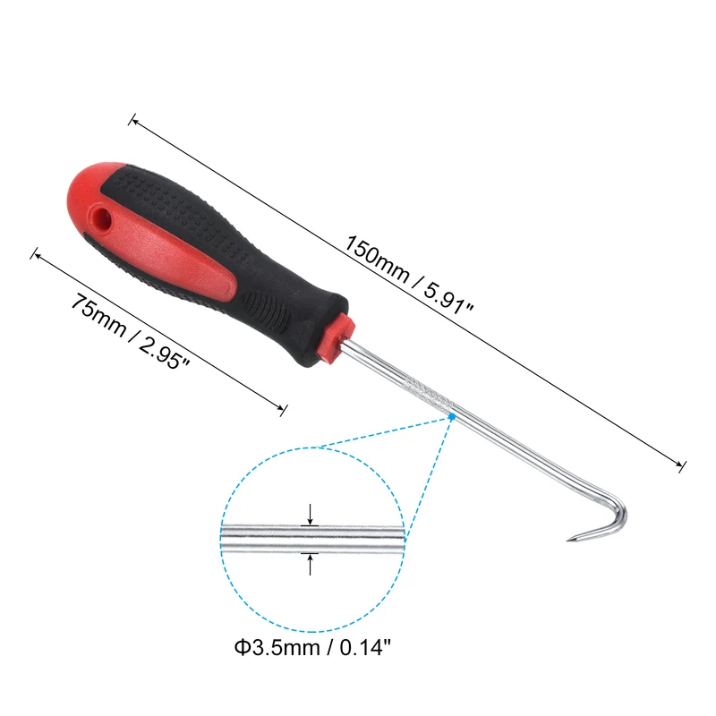O-Ring 90 Degree Hook 150mm, Oil Seal Gasket Precision Screwdriver Puller Remover Removal Tool, Red