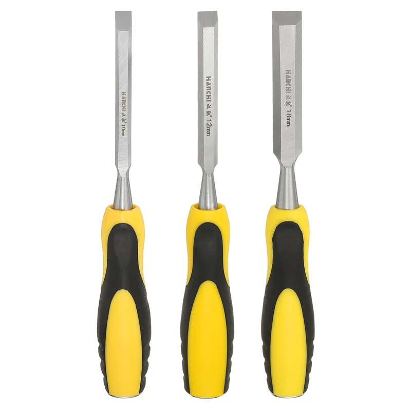 3pcs 3/8"/1/2"11/16" Steel Wood Chisel Blade Wood Working Flat Chisel Yellow