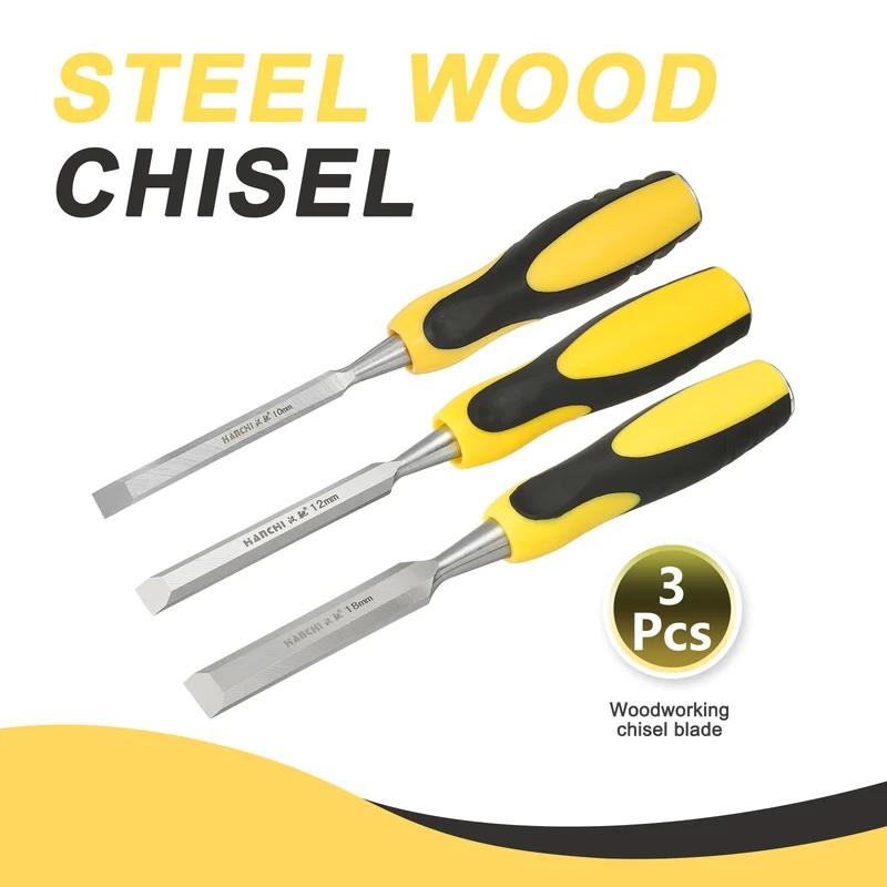 3pcs 3/8"/1/2"11/16" Steel Wood Chisel Blade Wood Working Flat Chisel Yellow