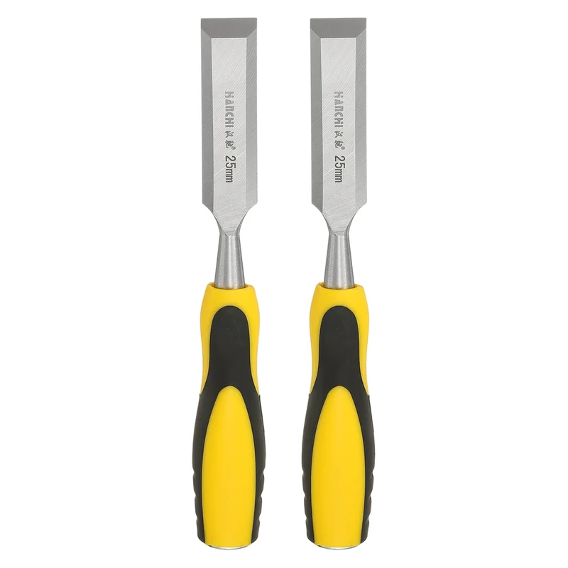 2pcs 1" Steel Wood Chisel Blade Wood Working Flat Chisel with Handle Yellow