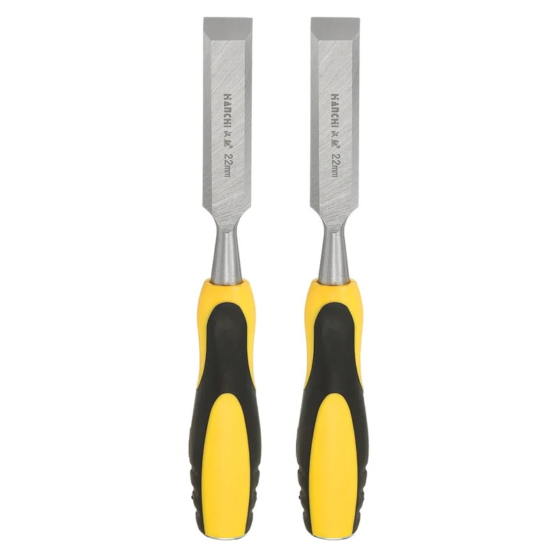 2pcs 7/8" Steel Wood Chisel Blade Wood Working Flat Chisel with Handle Yellow
