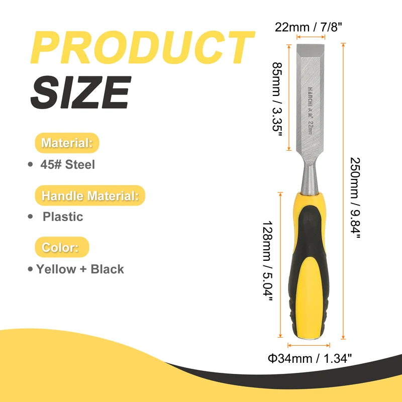 2pcs 7/8" Steel Wood Chisel Blade Wood Working Flat Chisel with Handle Yellow