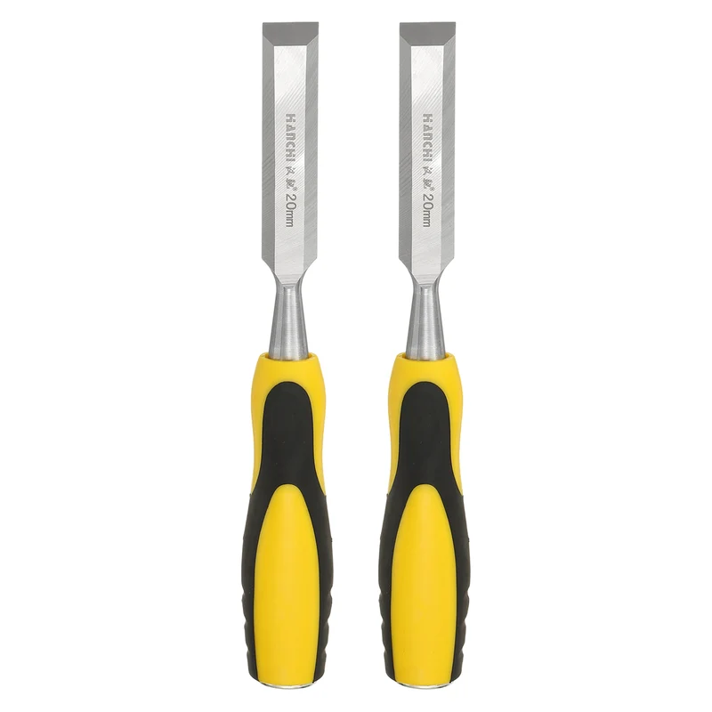 2pcs 13/16" Steel Wood Chisel Blade Wood Working Flat Chisel with Handle Yellow