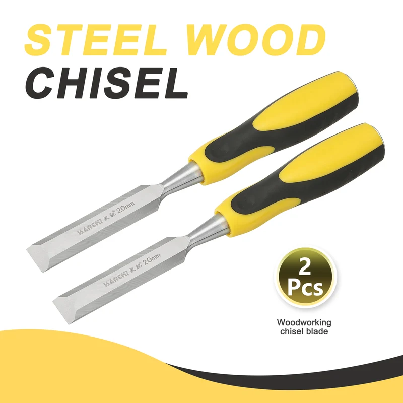 2pcs 13/16" Steel Wood Chisel Blade Wood Working Flat Chisel with Handle Yellow