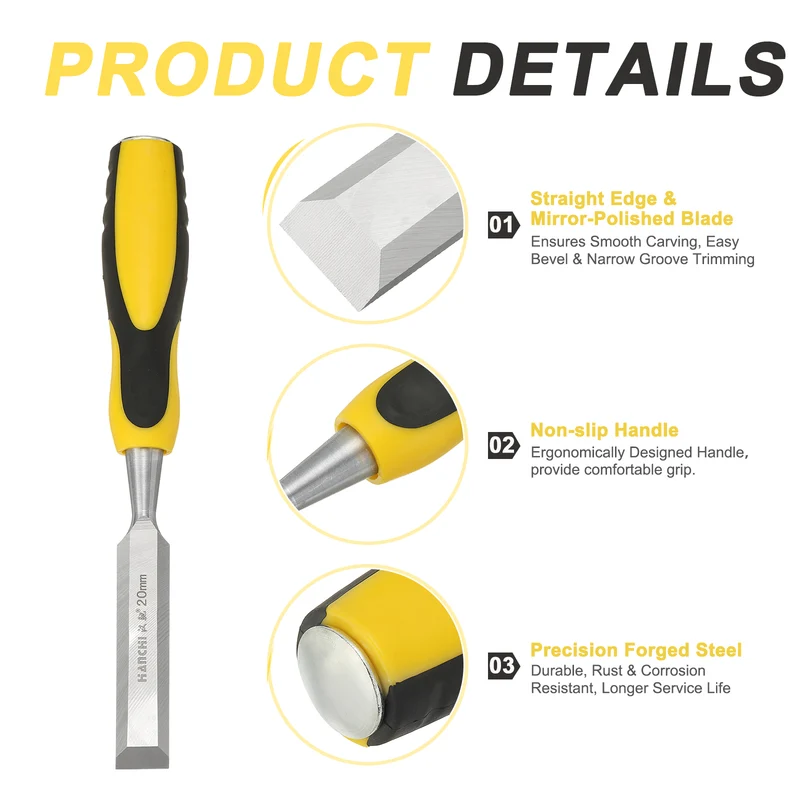 2pcs 13/16" Steel Wood Chisel Blade Wood Working Flat Chisel with Handle Yellow