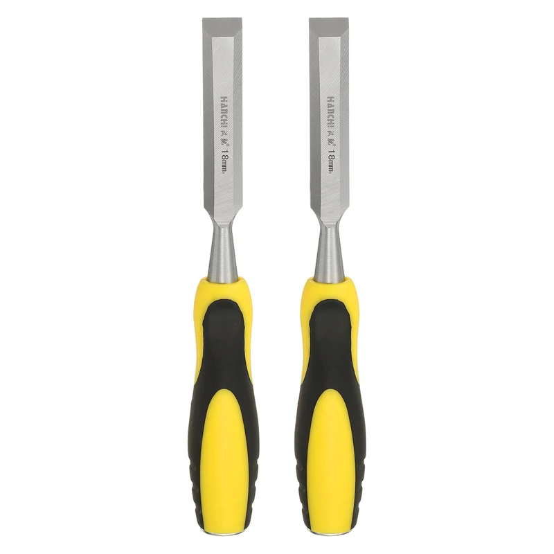 2pcs 11/16" Steel Wood Chisel Blade Wood Working Flat Chisel with Handle Yellow