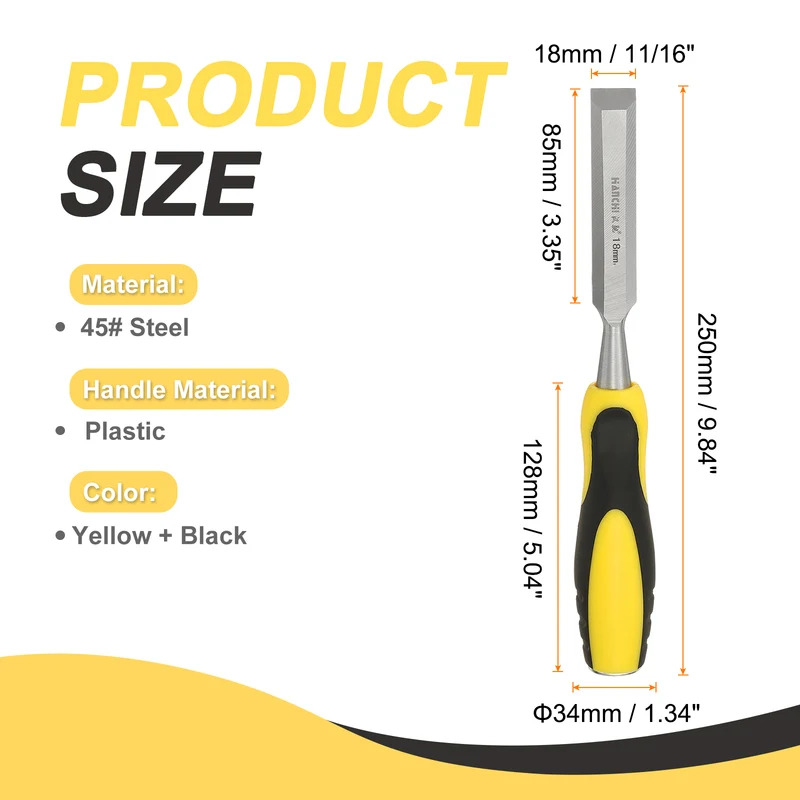 2pcs 11/16" Steel Wood Chisel Blade Wood Working Flat Chisel with Handle Yellow