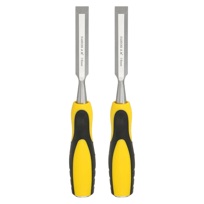 2pcs 5/8" Steel Wood Chisel Blade Wood Working Flat Chisel with Handle Yellow