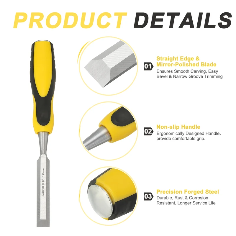 2pcs 5/8" Steel Wood Chisel Blade Wood Working Flat Chisel with Handle Yellow